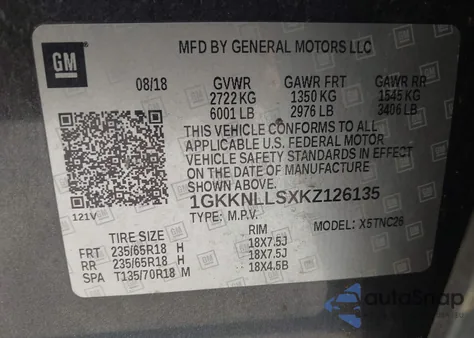 2019 GMC Acadia Sle-2 from USA, damaged, VIN 1GKKNLLSXKZ126135